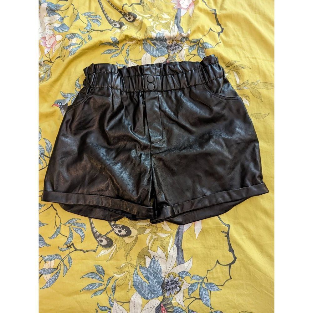 shinestar high waist black vegan leather shirts sz m euc
